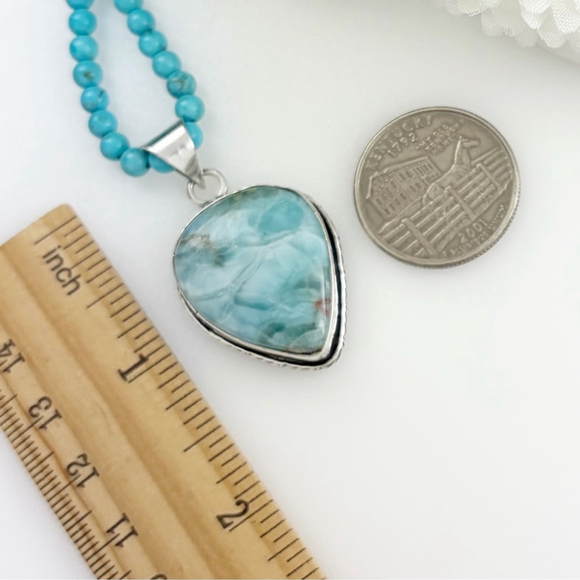 Jewelry Set Lot Blue Larimar Pendant Turquoise Necklace Bracelets 925 Overlay - Picture 9 of 9